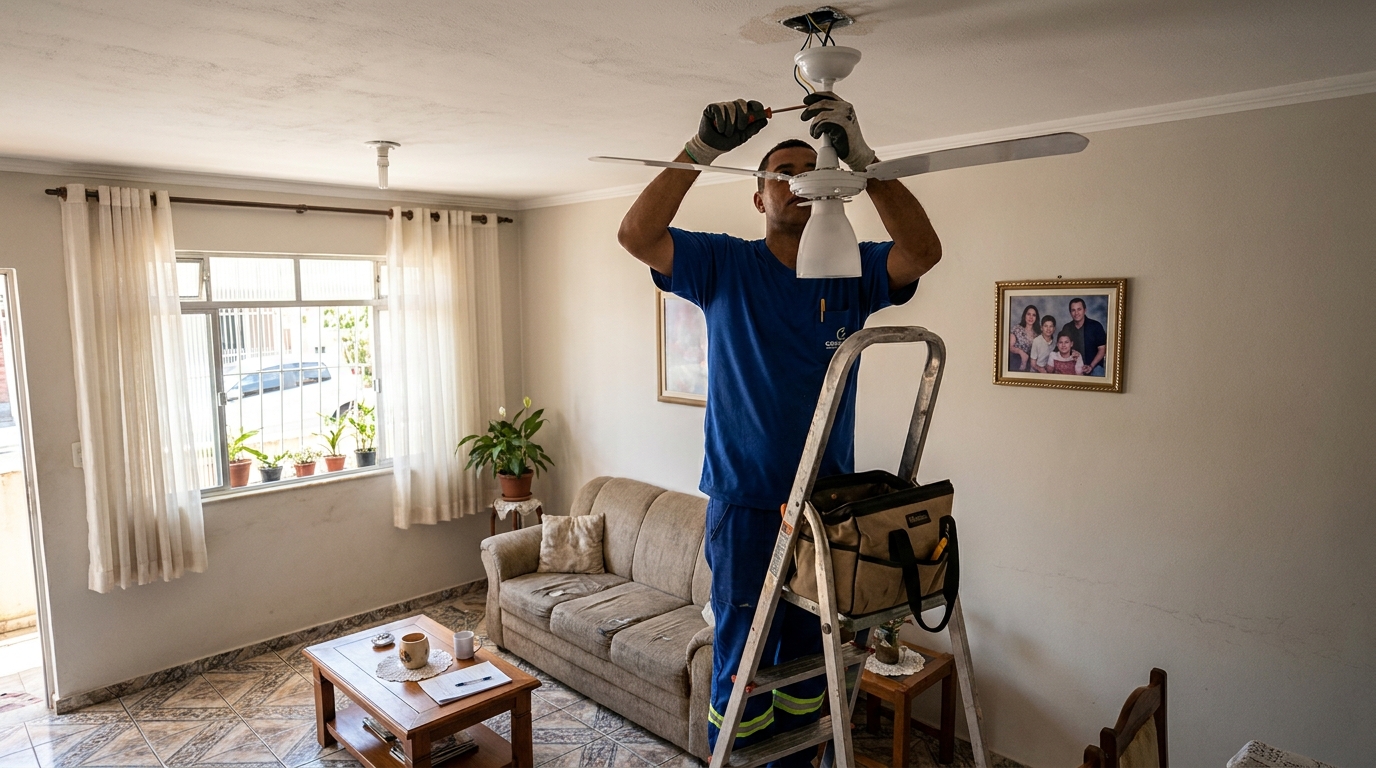 Instalacao de ventilador de teto residencial em Palhoça‑SC
